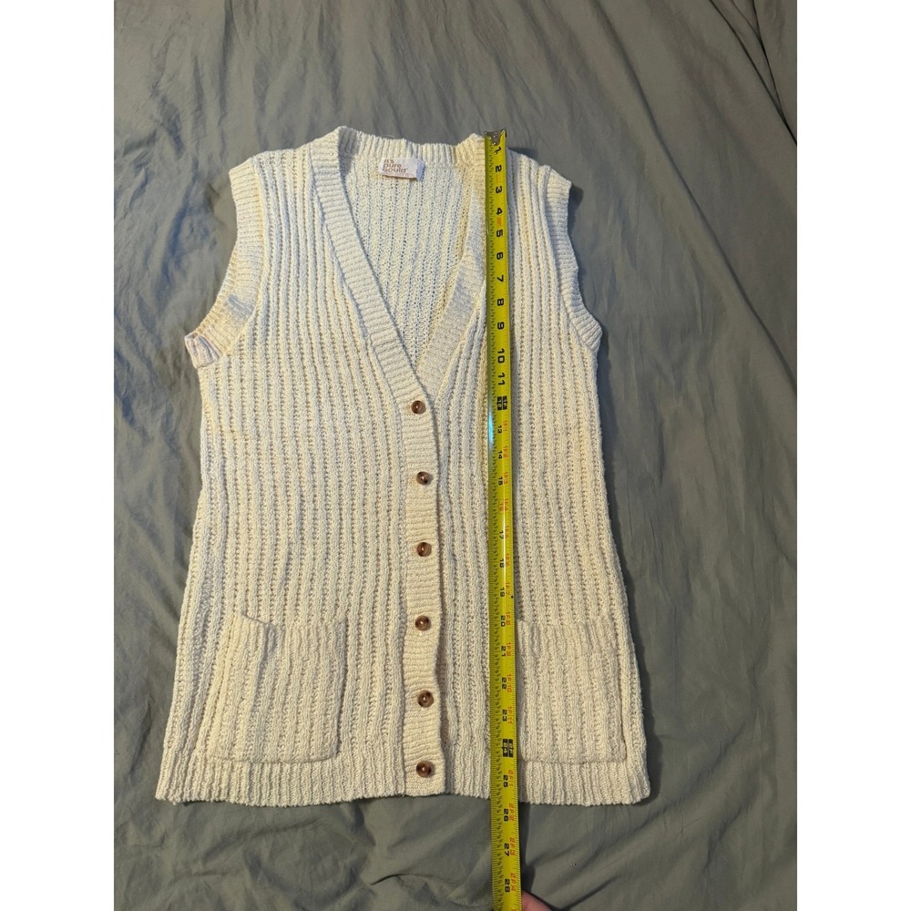 Vintage Its Pure Gould Cream Knit Button Front Sweater Vest Cardigan Pockets - Picture 8 of 8